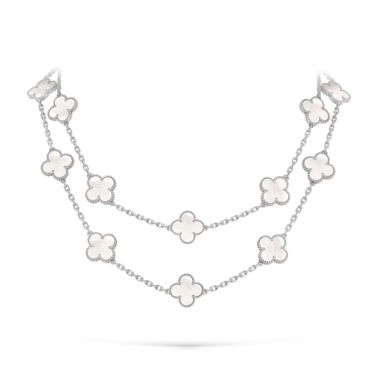 [Riva Jewelry]CLASSIC 20-MOTIF LUCKY CLOVER LONG NECKLACE WHITE GOLD COLLECTION