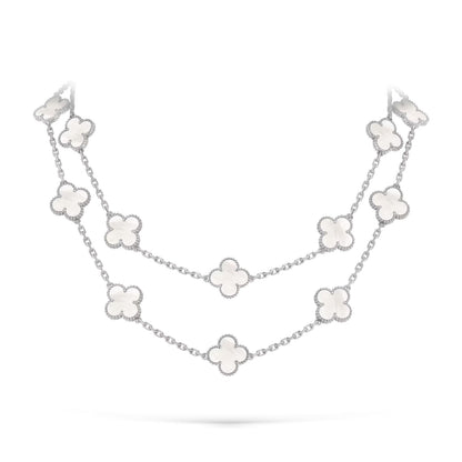 [Riva Jewelry]CLASSIC 20-MOTIF LUCKY CLOVER LONG NECKLACE WHITE GOLD COLLECTION