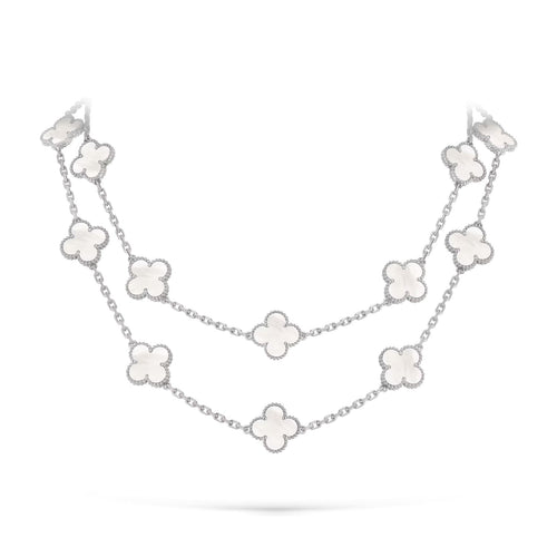 [Riva Jewelry]CLASSIC 20-MOTIF LUCKY CLOVER LONG NECKLACE WHITE GOLD COLLECTION