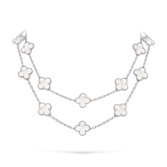 [Riva Jewelry]CLASSIC 20-MOTIF LUCKY CLOVER LONG NECKLACE WHITE GOLD COLLECTION