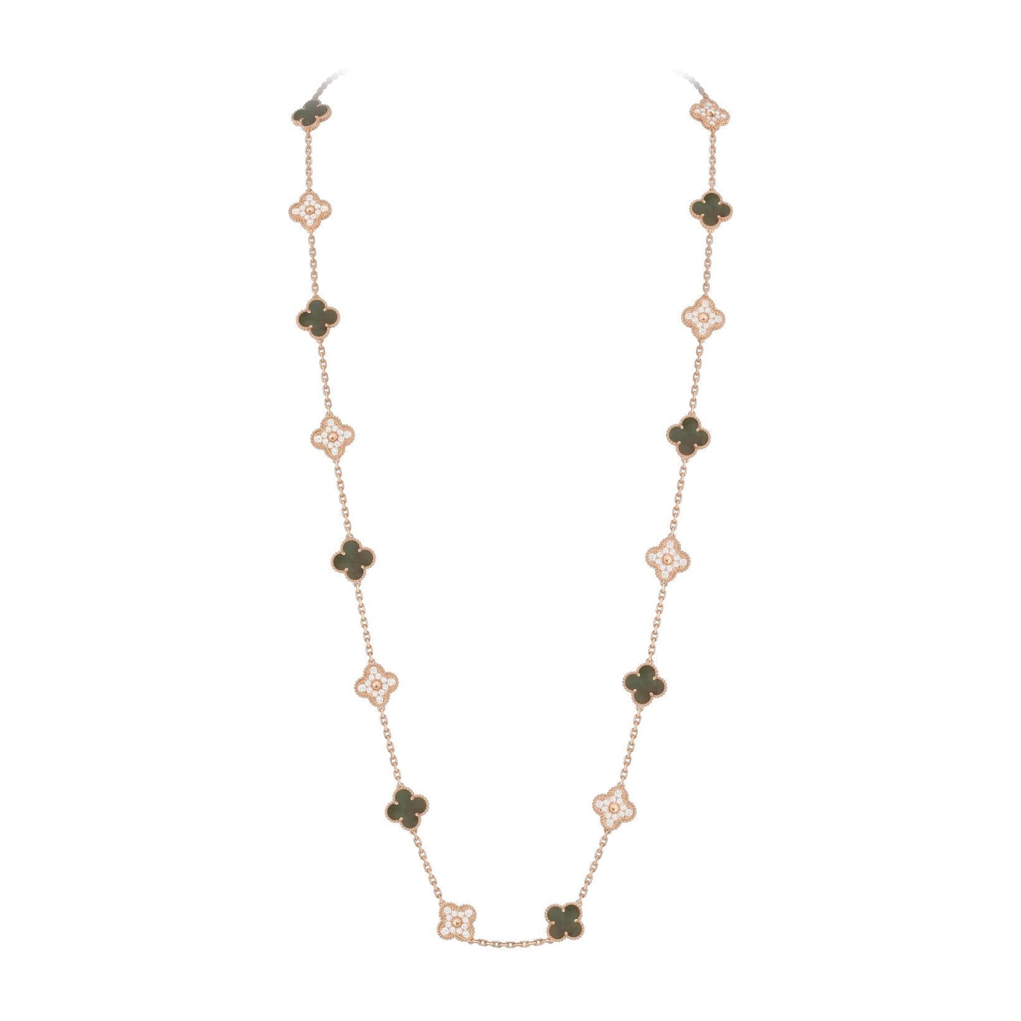 [Riva Jewelry]CLASSIC 20-MOTIF LUCKY CLOVER LONG NECKLACE ROSE GOLD COLLECTION