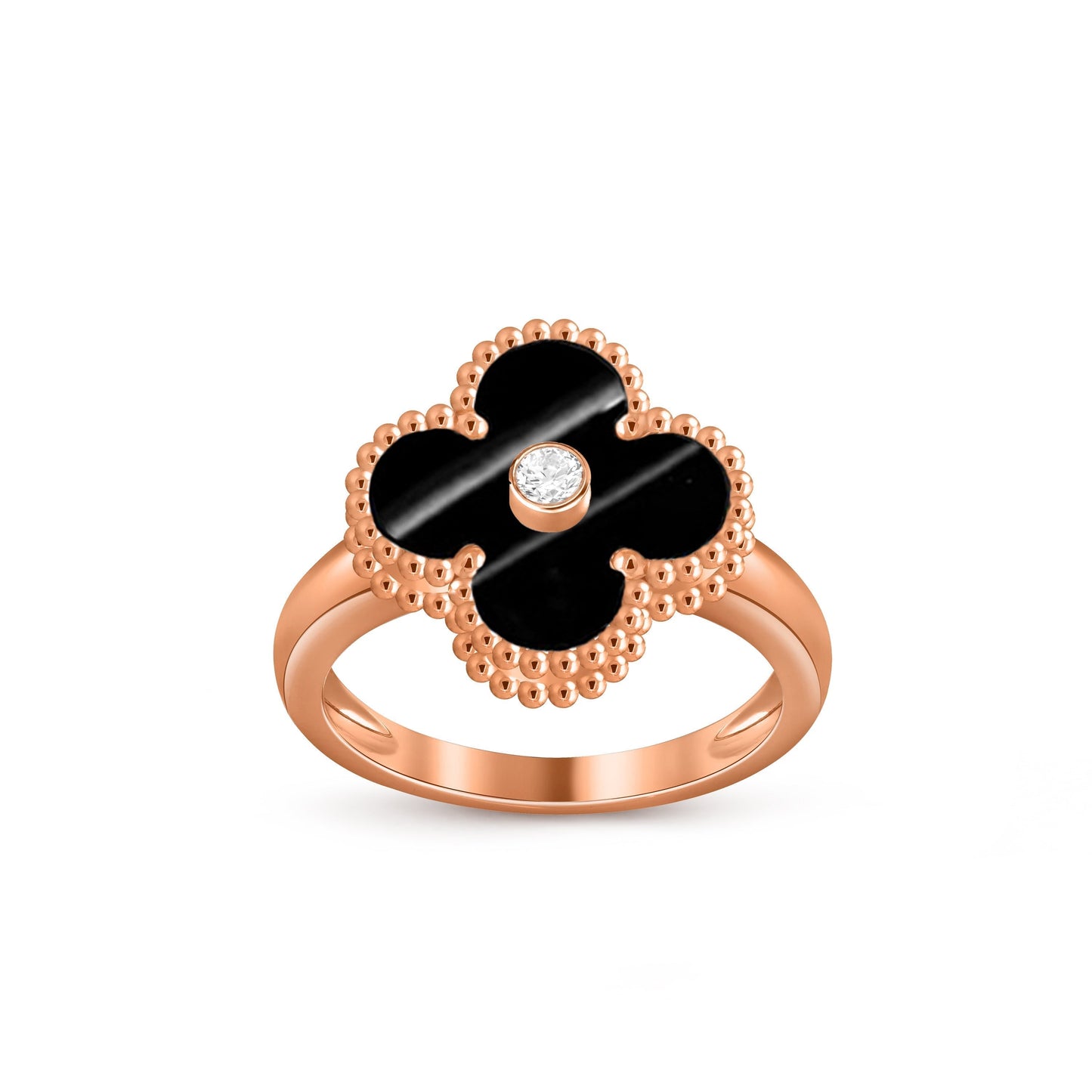 [Riva Jewelry]LUCKY CLOVER DIAMOND-ACCENT ROSE GOLD RING COLLECTION