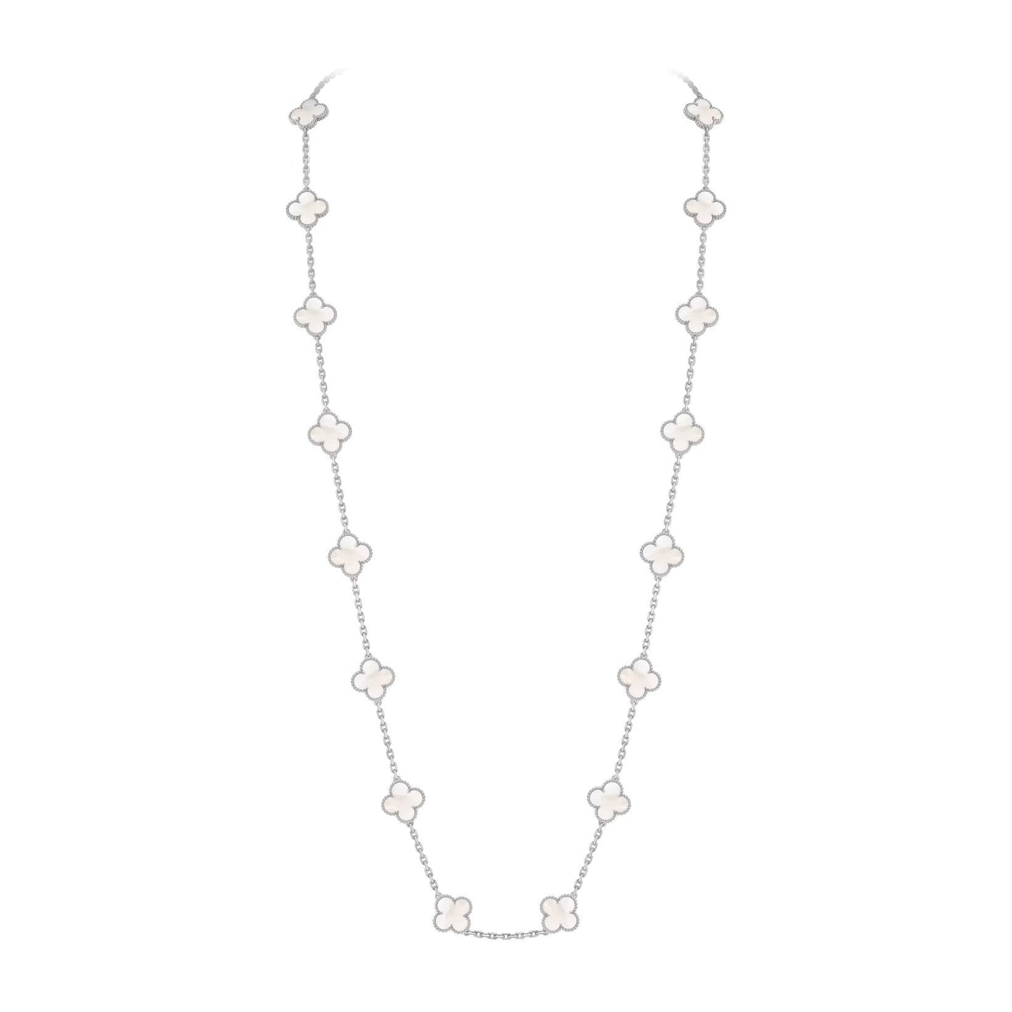 [Riva Jewelry]CLASSIC 20-MOTIF LUCKY CLOVER LONG NECKLACE WHITE GOLD COLLECTION
