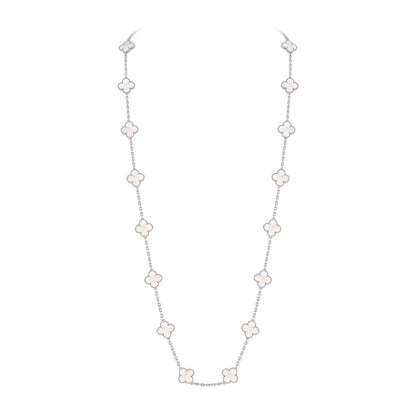 [Riva Jewelry]CLASSIC 20-MOTIF LUCKY CLOVER LONG NECKLACE WHITE GOLD COLLECTION