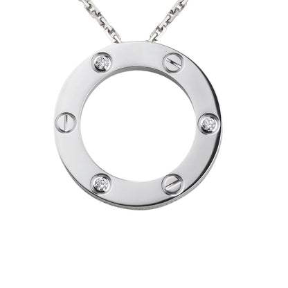[Riva Jewelry]LOVE LARGE CIRCULAR PENDANT 3-DIAMOND NECKLACE