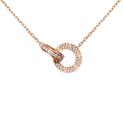 [Riva Jewelry]LOVE DOUBLE-RING PENDANT FULL-PAVÉ NECKLACE