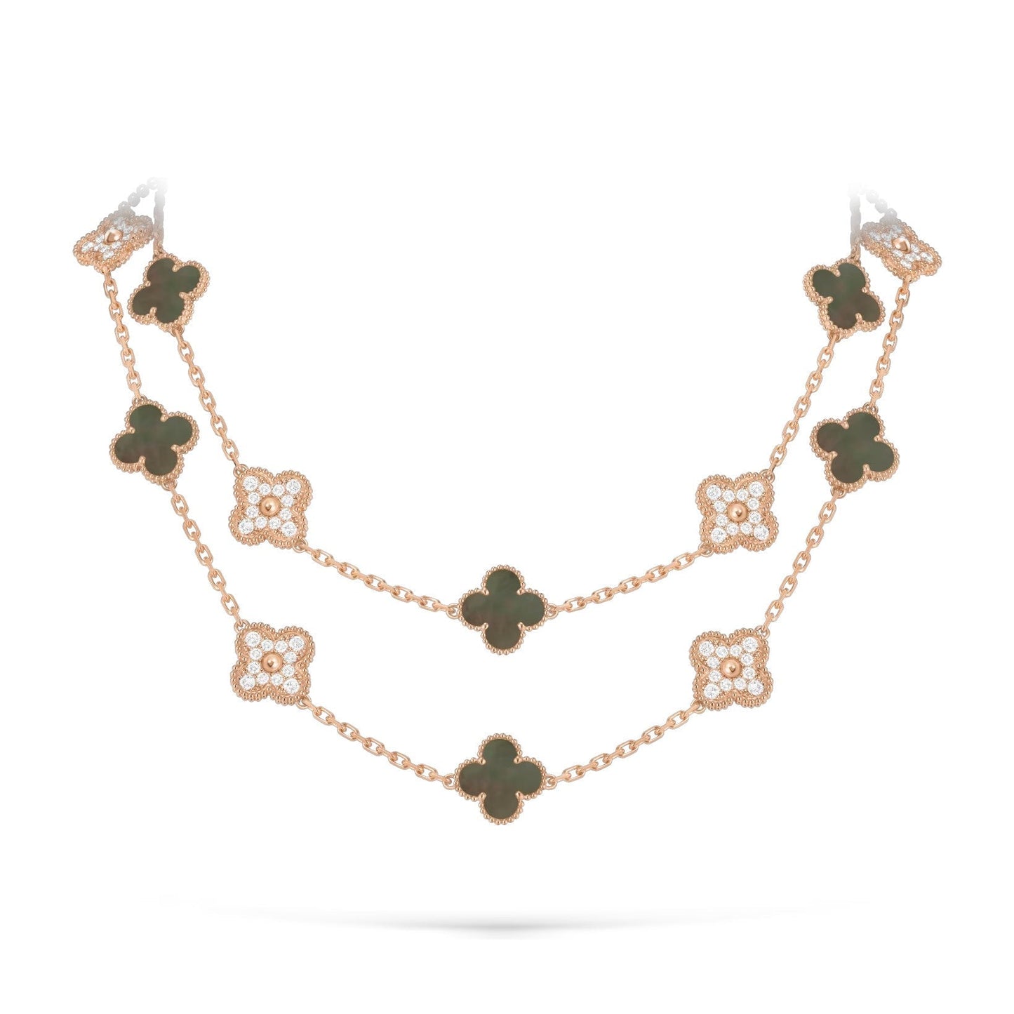 [Riva Jewelry]CLASSIC 20-MOTIF LUCKY CLOVER LONG NECKLACE ROSE GOLD COLLECTION