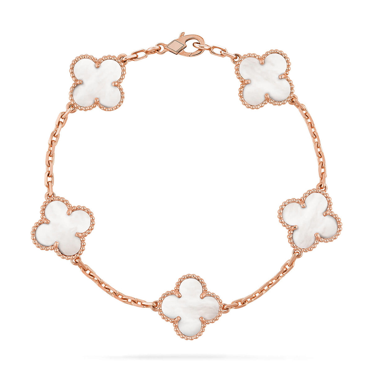 [Riva Jewelry]LUCKY CLOVER 5-MOTIF BRACELET - WHITE MOTHER-OF-PEARL COLLECTION