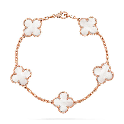 [Riva Jewelry]LUCKY CLOVER 5-MOTIF BRACELET - WHITE MOTHER-OF-PEARL COLLECTION