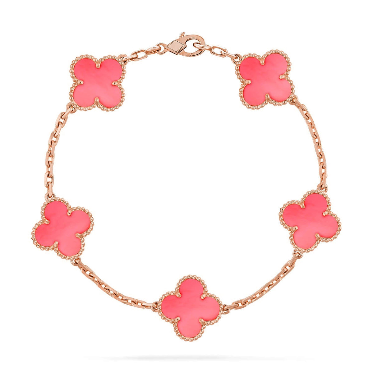 [Riva Jewelry]LUCKY CLOVER 5-MOTIF BRACELET - PINK MOTHER-OF-PEARL COLLECTION