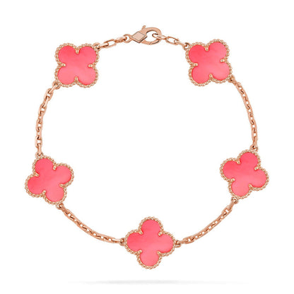 [Riva Jewelry]LUCKY CLOVER 5-MOTIF BRACELET - PINK MOTHER-OF-PEARL COLLECTION