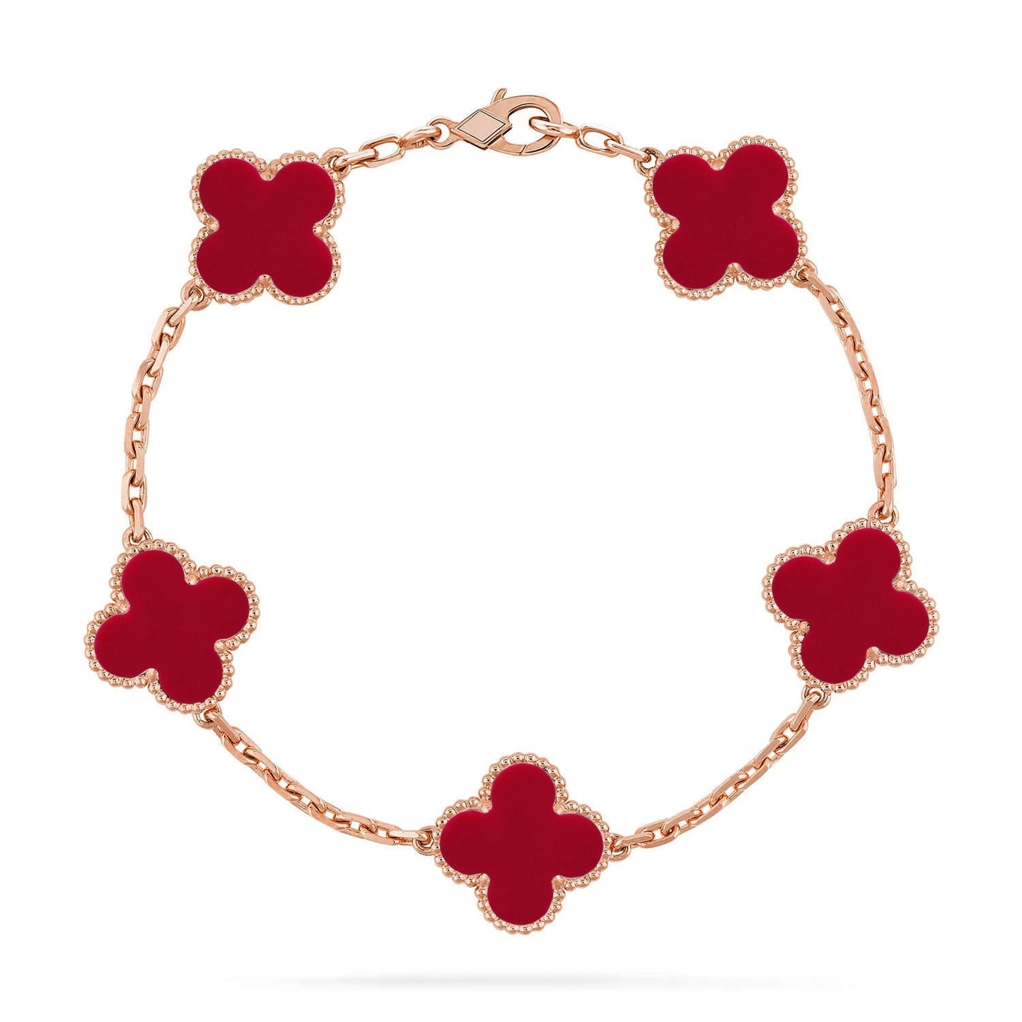 [Riva Jewelry]LUCKY CLOVER 5-MOTIF BRACELET - RED CARNELIAN COLLECTION