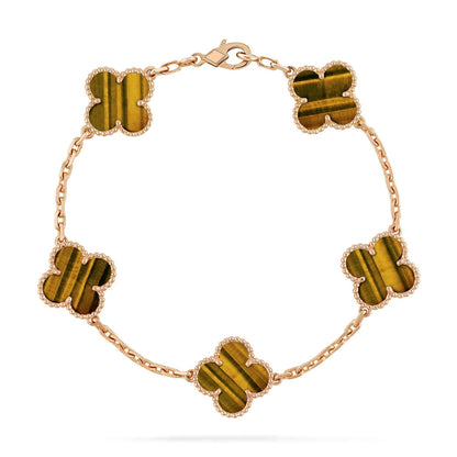 [Riva Jewelry]LUCKY CLOVER 5-MOTIF BRACELET -  TIGER’S EYE COLLECTION