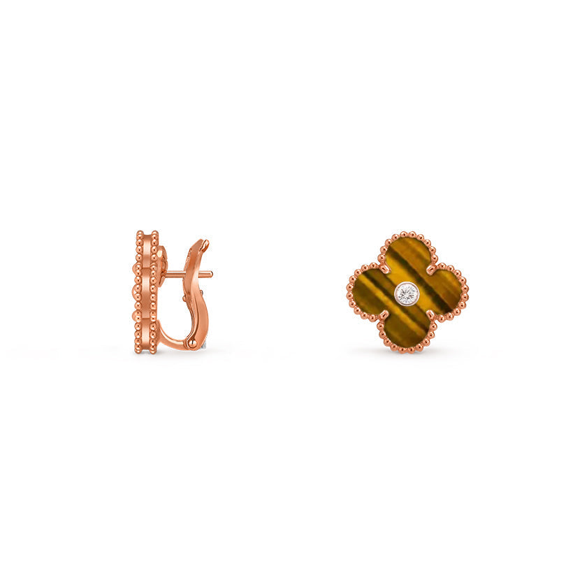 [Riva Jewelry]15MM CLOVER FLOWER STUD EARRINGS DIAMOND-ROSE GOLD COLLECTION