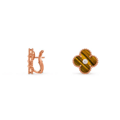 [Riva Jewelry]15MM CLOVER FLOWER STUD EARRINGS DIAMOND-ROSE GOLD COLLECTION