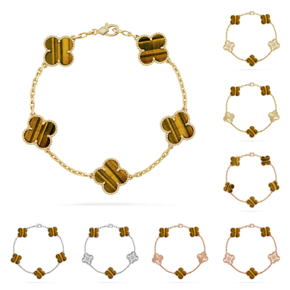 [Riva Jewelry]LUCKY CLOVER 5-MOTIF BRACELET -  TIGER’S EYE COLLECTION