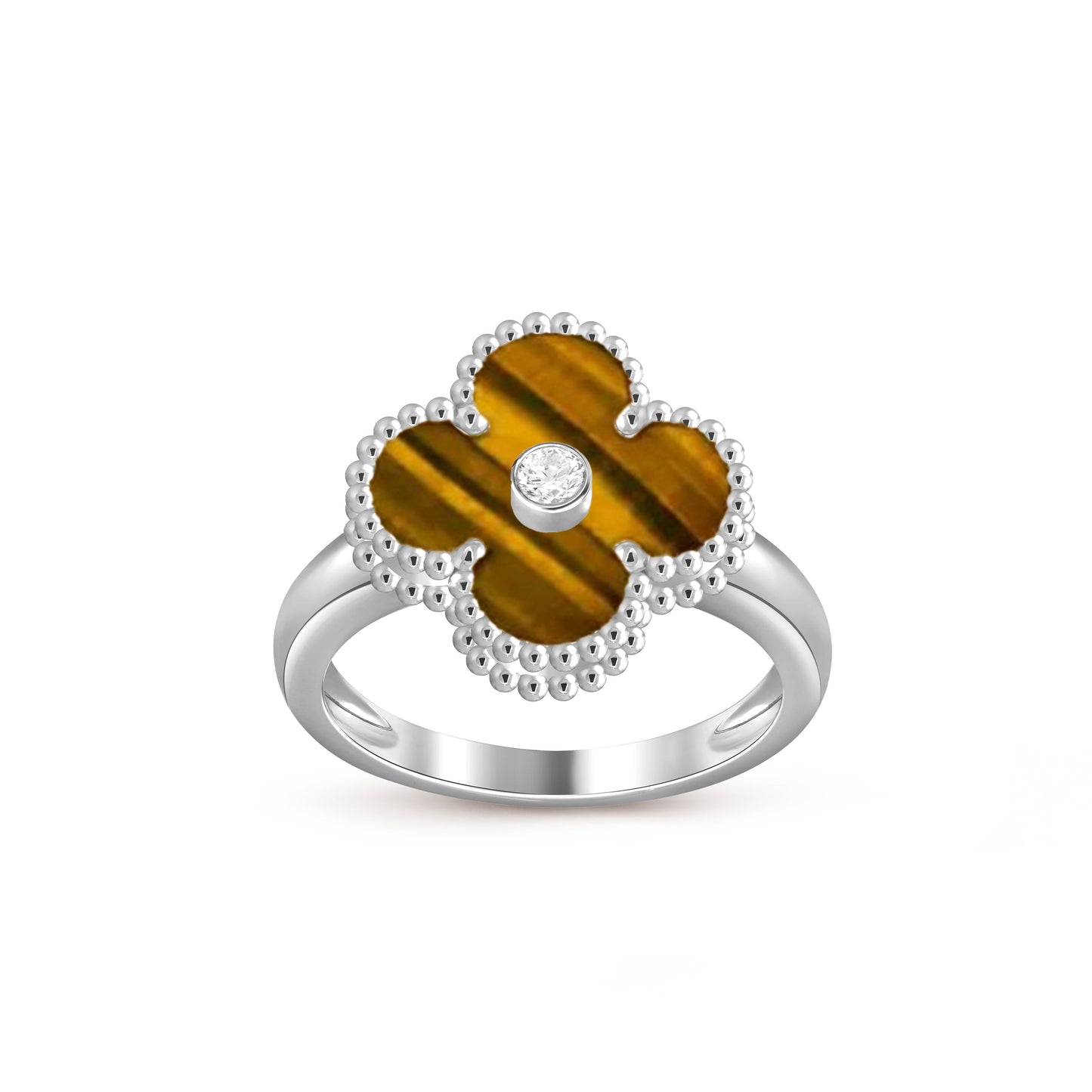 [Riva Jewelry]LUCKY CLOVER DIAMOND-ACCENT WHITE GOLD RING COLLECTION