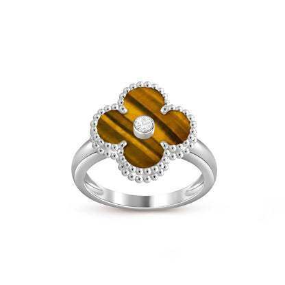 [Riva Jewelry]LUCKY CLOVER DIAMOND-ACCENT WHITE GOLD RING COLLECTION