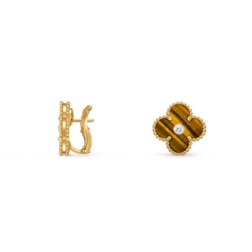 [Riva Jewelry]15MM CLOVER FLOWER STUD EARRINGS DIAMOND-GOLD COLLECTION