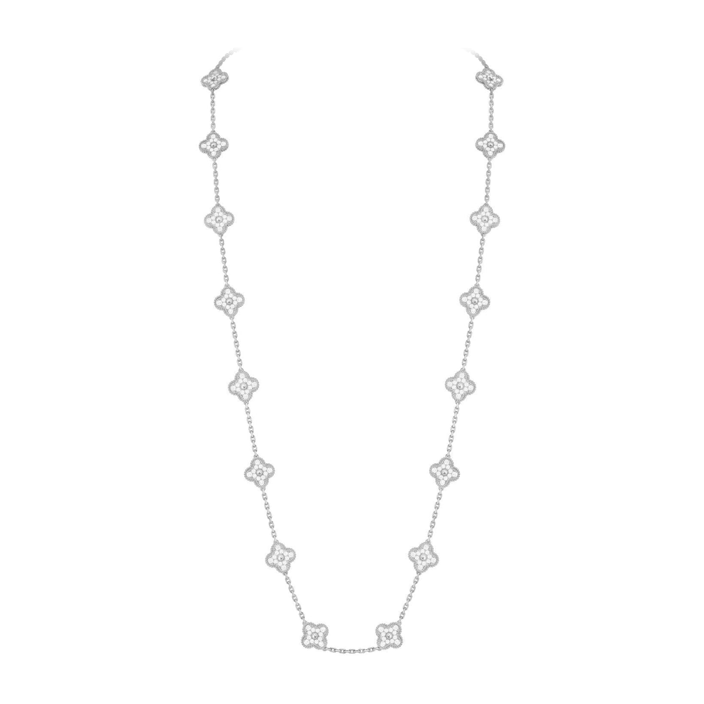[Riva Jewelry]CLASSIC 20-MOTIF LUCKY CLOVER LONG NECKLACE WHITE GOLD COLLECTION