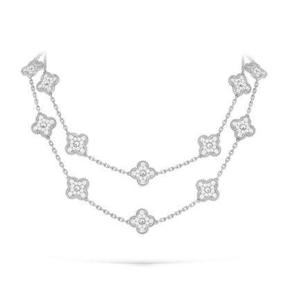 [Riva Jewelry]CLASSIC 20-MOTIF LUCKY CLOVER LONG NECKLACE WHITE GOLD COLLECTION