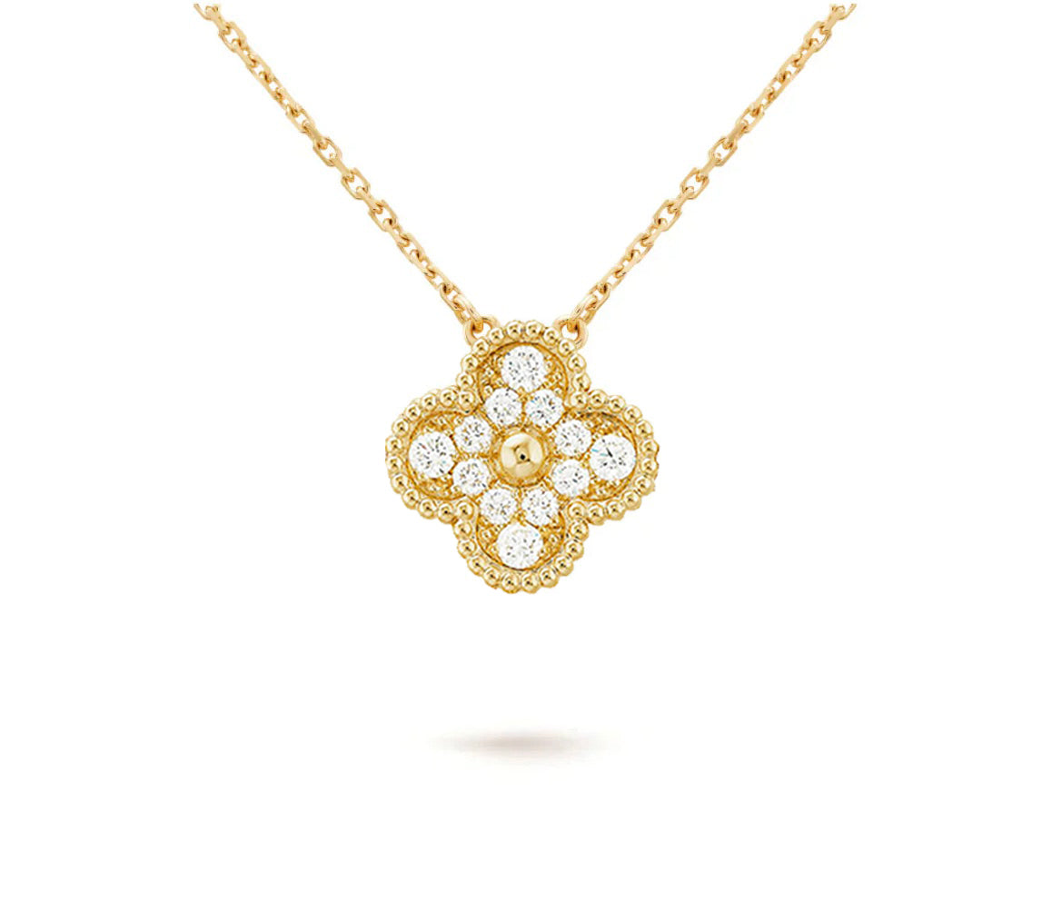 [Riva Jewelry]15MM CLOVER FLOWER DIAMOND PENDANT NECKLACE COLLECTION