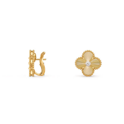 [Riva Jewelry]15MM CLOVER FLOWER STUD EARRINGS DIAMOND-GOLD COLLECTION