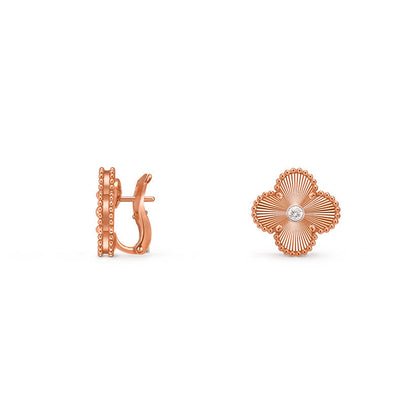 [Riva Jewelry]15MM CLOVER FLOWER STUD EARRINGS DIAMOND-ROSE GOLD COLLECTION