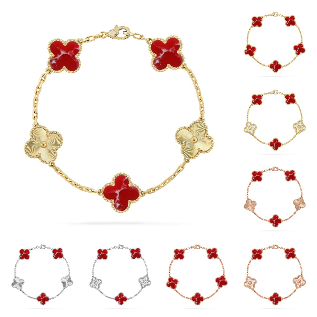 [Riva Jewelry]LUCKY CLOVER 5-MOTIF BRACELET - RED LARIMAR COLLECTION