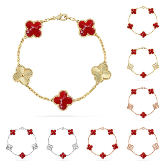 [Riva Jewelry]LUCKY CLOVER 5-MOTIF BRACELET - RED LARIMAR COLLECTION