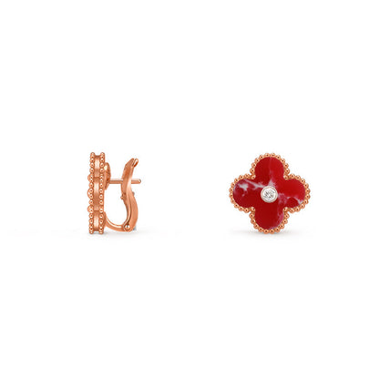 [Riva Jewelry]15MM CLOVER FLOWER STUD EARRINGS DIAMOND-ROSE GOLD COLLECTION