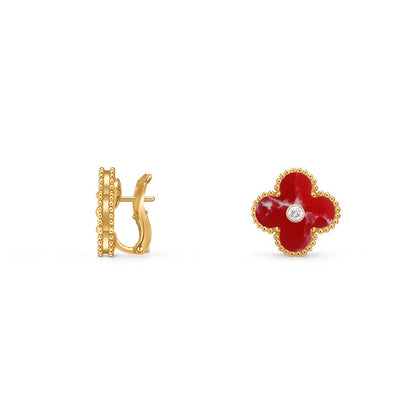 [Riva Jewelry]15MM CLOVER FLOWER STUD EARRINGS DIAMOND-GOLD COLLECTION