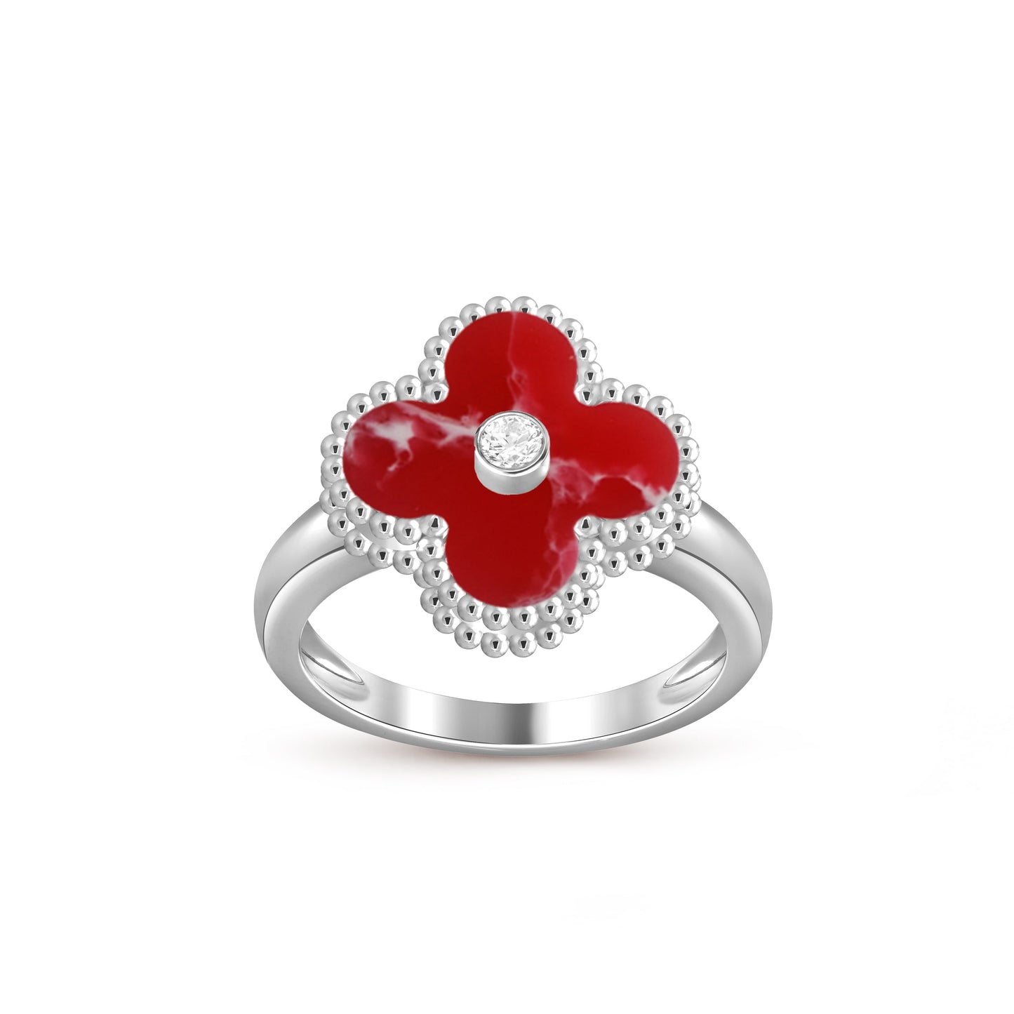 [Riva Jewelry]LUCKY CLOVER DIAMOND-ACCENT WHITE GOLD RING COLLECTION