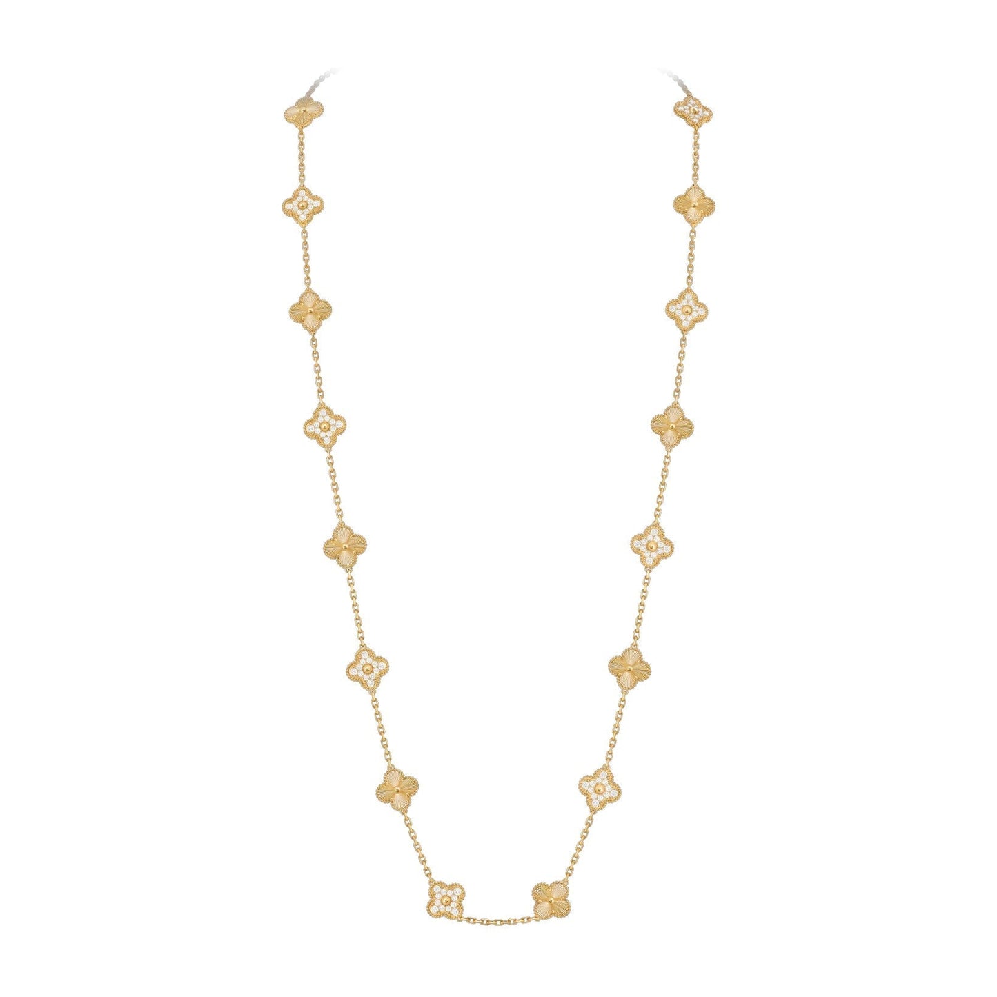 [Riva Jewelry]CLASSIC 20-MOTIF LUCKY CLOVER LONG NECKLACE GOLD COLLECTION