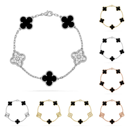 [Riva Jewelry]LUCKY CLOVER 5-MOTIF BRACELET - BLACK OXNY COLLECTION