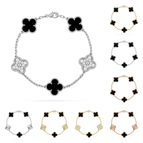 [Riva Jewelry]LUCKY CLOVER 5-MOTIF BRACELET - BLACK OXNY COLLECTION