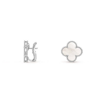 [Riva Jewelry]15MM CLOVER FLOWER STUD EARRINGS WHITE GOLD COLLECTION