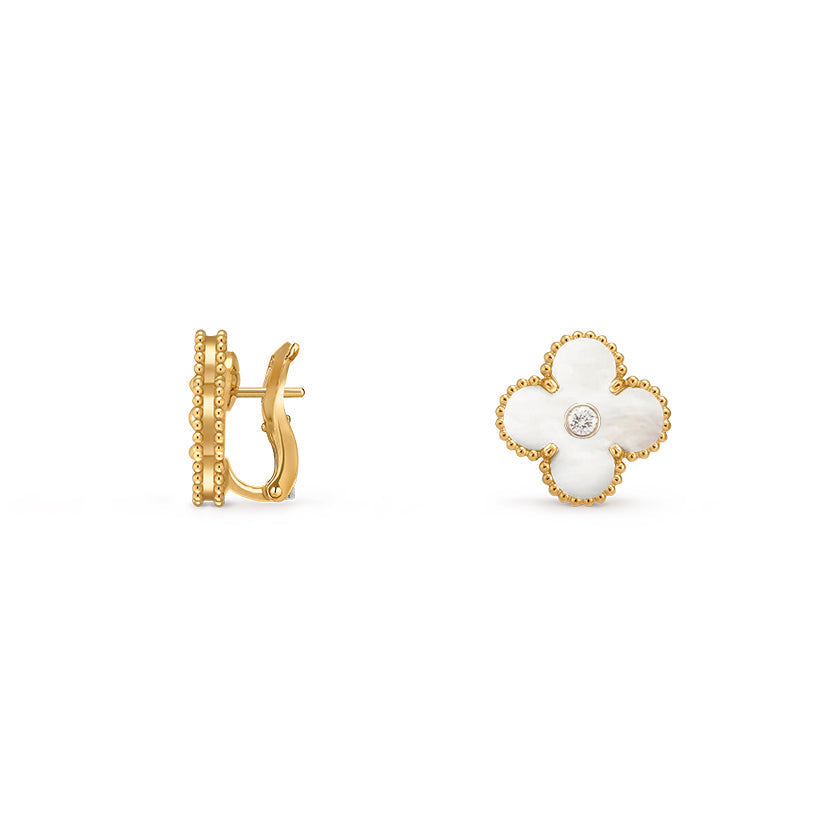 [Riva Jewelry]15MM CLOVER FLOWER STUD EARRINGS DIAMOND-GOLD COLLECTION
