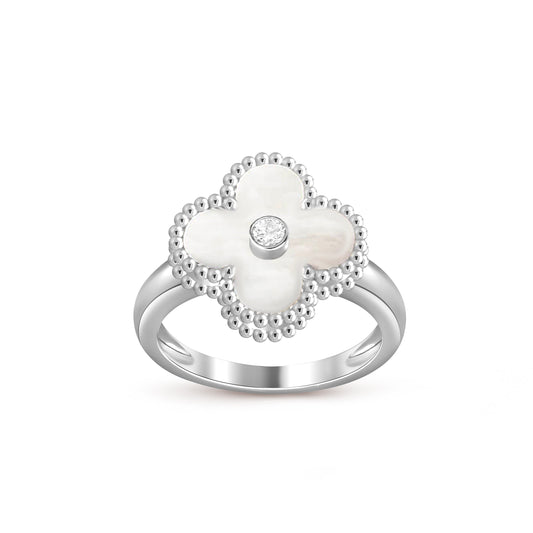 [Riva Jewelry]LUCKY CLOVER DIAMOND-ACCENT WHITE GOLD RING COLLECTION