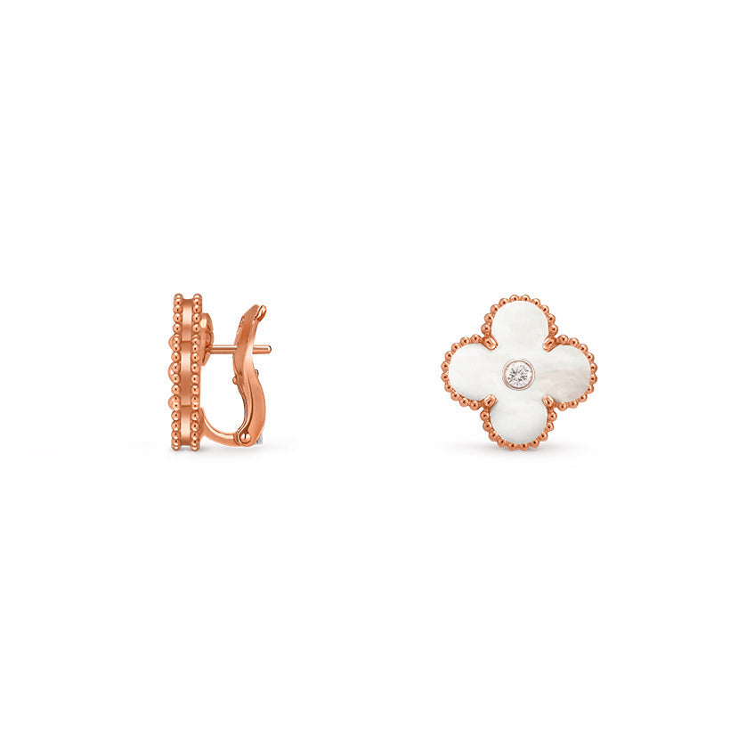 [Riva Jewelry]15MM CLOVER FLOWER STUD EARRINGS DIAMOND-ROSE GOLD COLLECTION