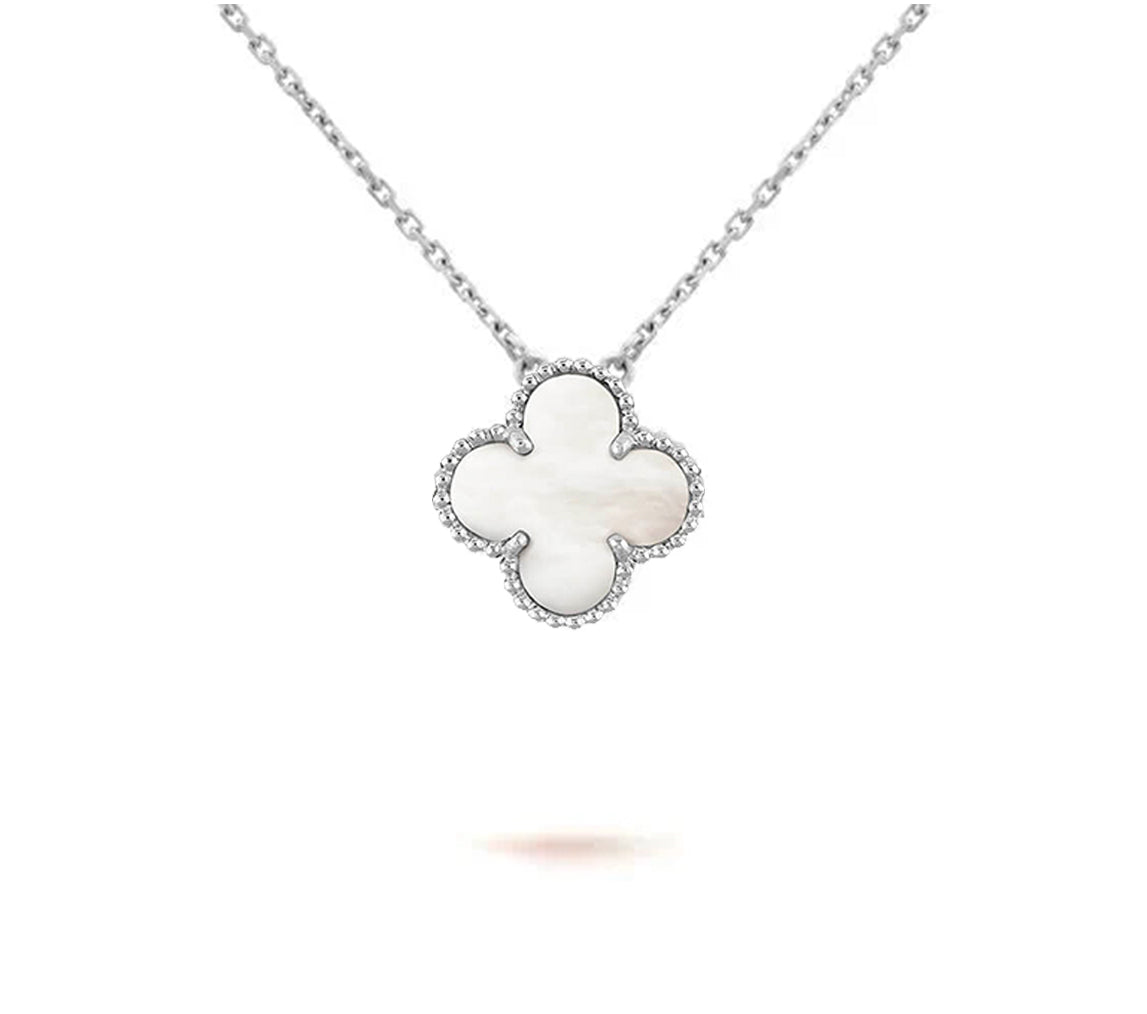 [Riva Jewelry]15MM CLOVER FLOWER PENDANT NECKLACE WHITE GOLD COLLECTION