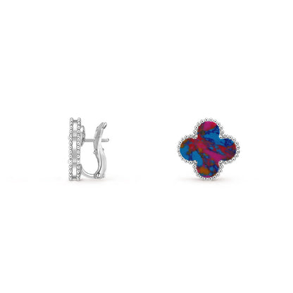 [Riva Jewelry]15MM CLOVER FLOWER STUD EARRINGS WHITE GOLD COLLECTION