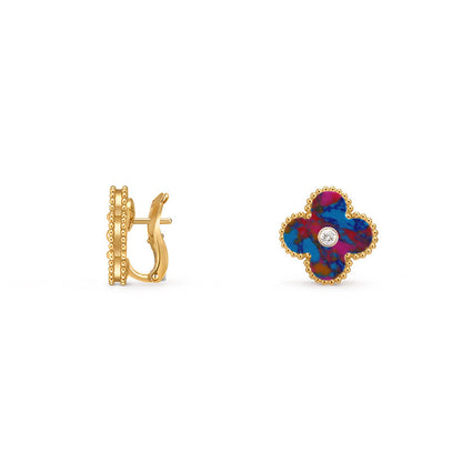 [Riva Jewelry]15MM CLOVER FLOWER STUD EARRINGS DIAMOND-GOLD COLLECTION