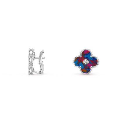 [Riva Jewelry]15MM CLOVER FLOWER STUD EARRINGS DIAMOND-WHITE GOLD COLLECTION