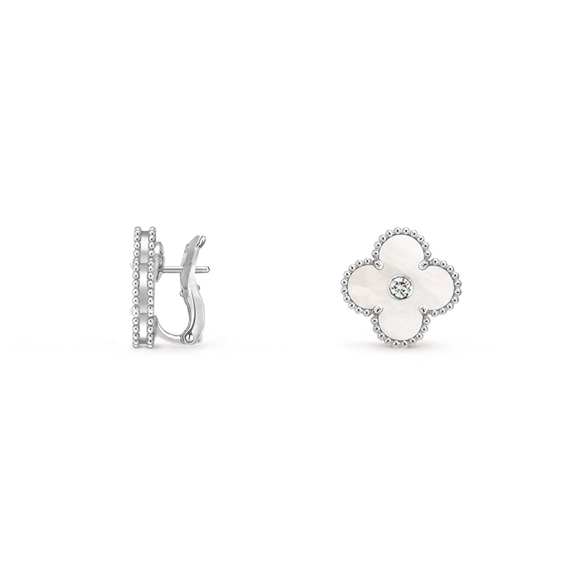 [Riva Jewelry]15MM CLOVER FLOWER STUD EARRINGS DIAMOND-WHITE GOLD COLLECTION