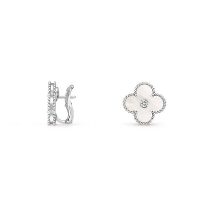 [Riva Jewelry]15MM CLOVER FLOWER STUD EARRINGS DIAMOND-WHITE GOLD COLLECTION