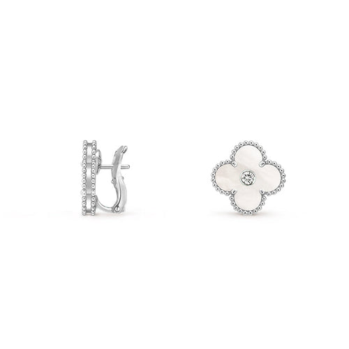 [Riva Jewelry]15MM CLOVER FLOWER STUD EARRINGS DIAMOND-WHITE GOLD COLLECTION