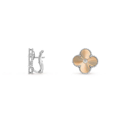 [Riva Jewelry]15MM CLOVER FLOWER STUD EARRINGS DIAMOND-WHITE GOLD COLLECTION