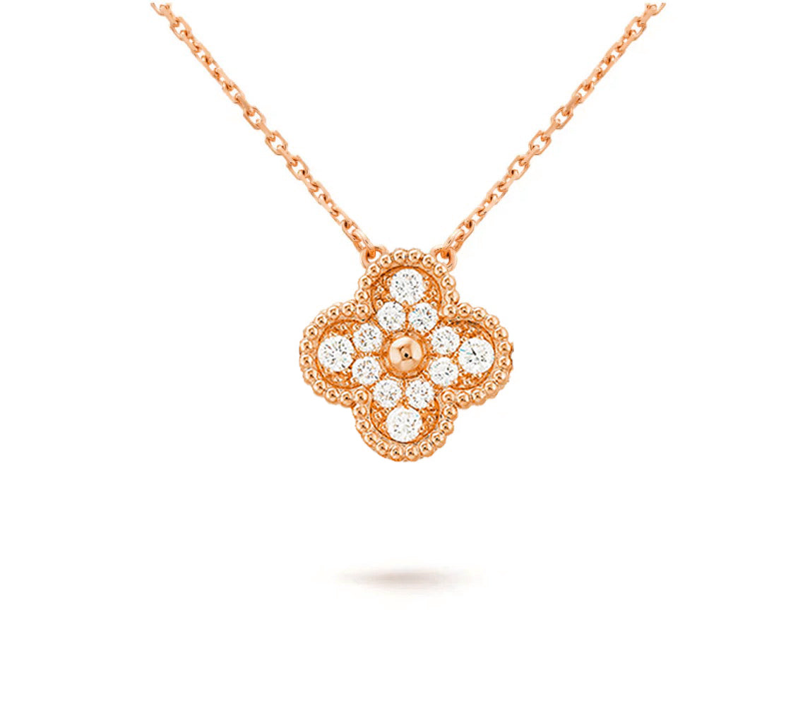 [Riva Jewelry]15MM CLOVER FLOWER DIAMOND PENDANT NECKLACE COLLECTION