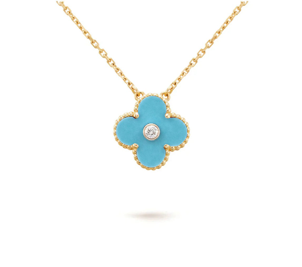 [Riva Jewelry]15MM CLOVER FLOWER DIAMOND PENDANT NECKLACE COLLECTION